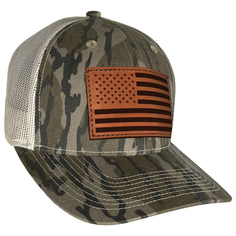 Outdoor Cap USA Flag Leather Patch Bottomland Trucker Hat
