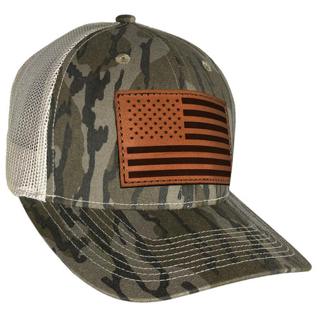 Outdoor Cap USA Flag Leather Patch Bottomland Trucker Hat