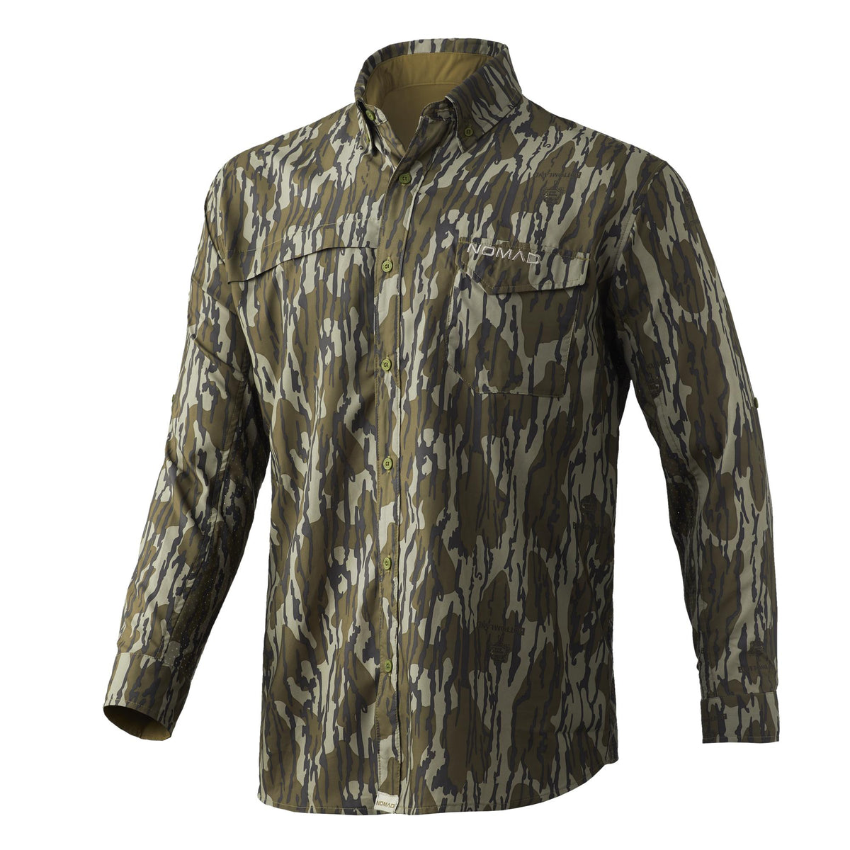 Nomad Stretch-Lite Lightweight Long Sleeve Camo Shirt Mossy Oak Bottomland L