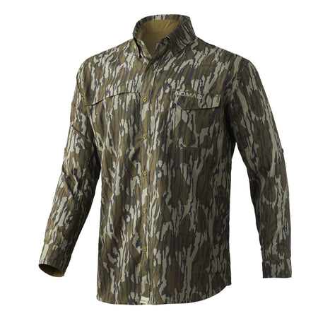 Nomad Stretch-Lite Lightweight Long Sleeve Camo Shirt Mossy Oak Bottomland L