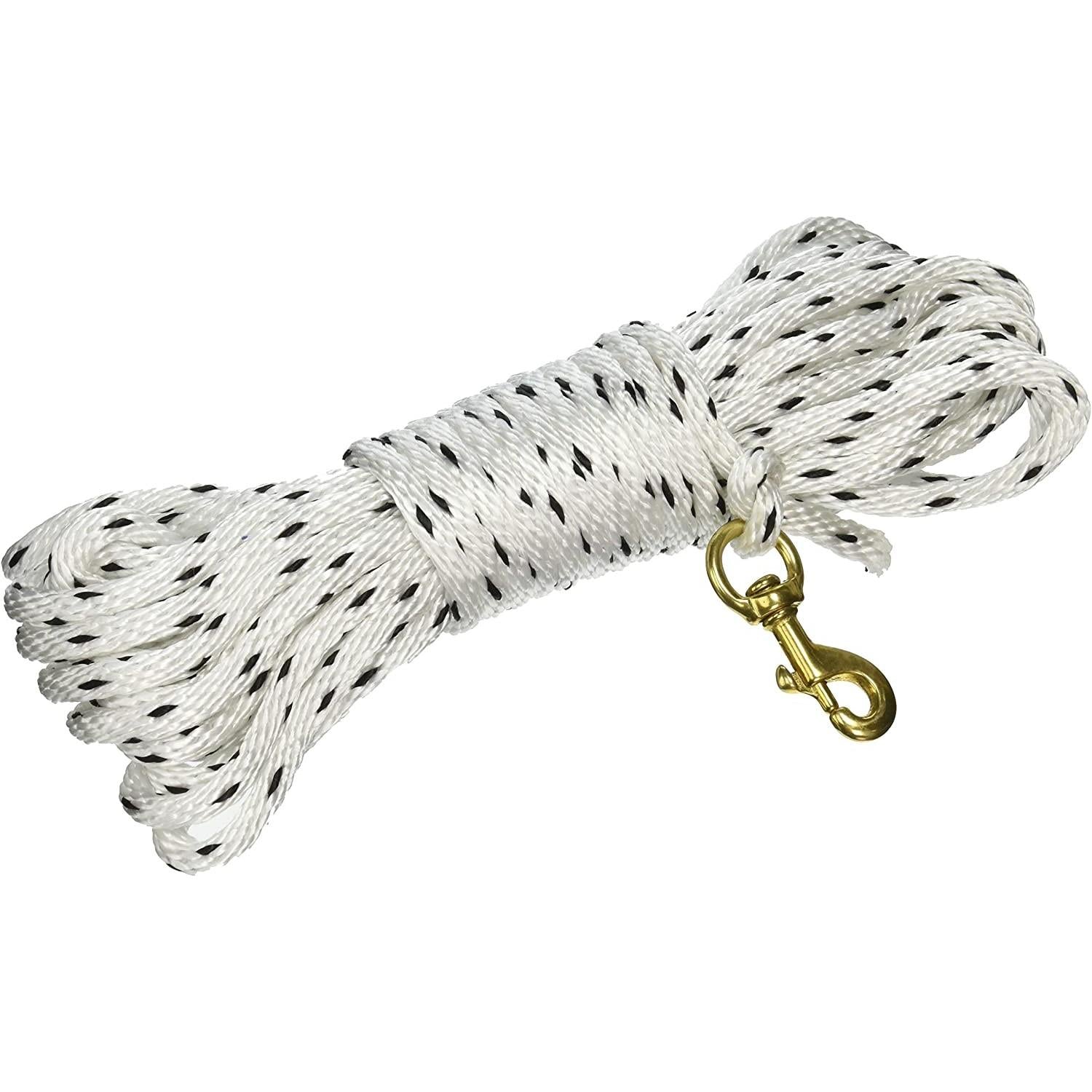 Omnipet Dog Training Check Cord 40ft Solid Brass Snap White Rope