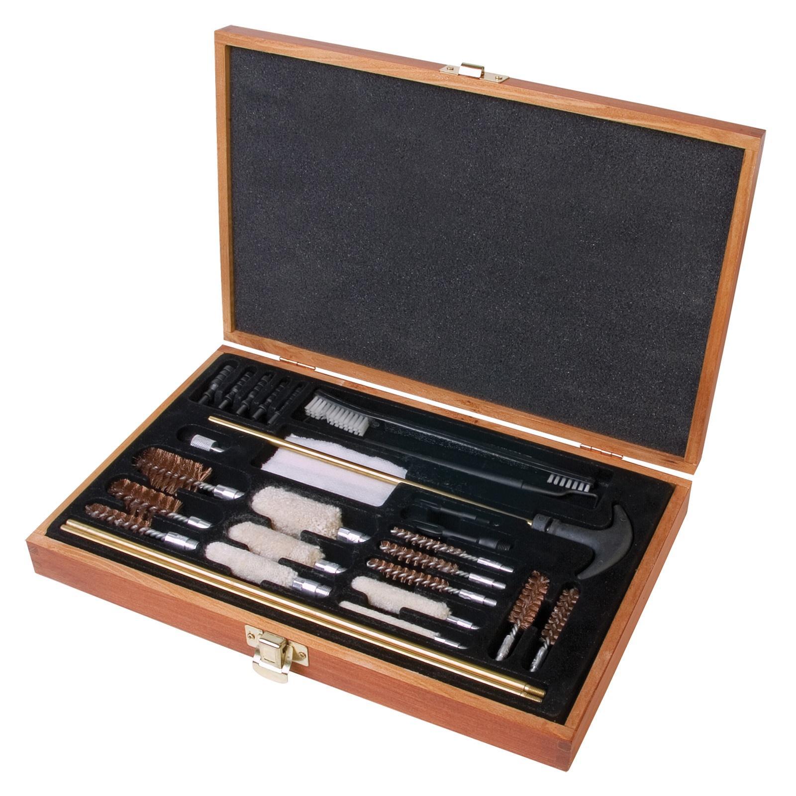 Outers Wood Box 28 Piece Universal Brass Gun Cleaning Kit