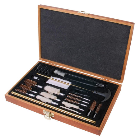 Outers Wood Box 28 Piece Universal Brass Gun Cleaning Kit