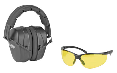 Champion 40626 Eye and Ear Protection Combo Black Earmuff and Amber Shooting Glasses