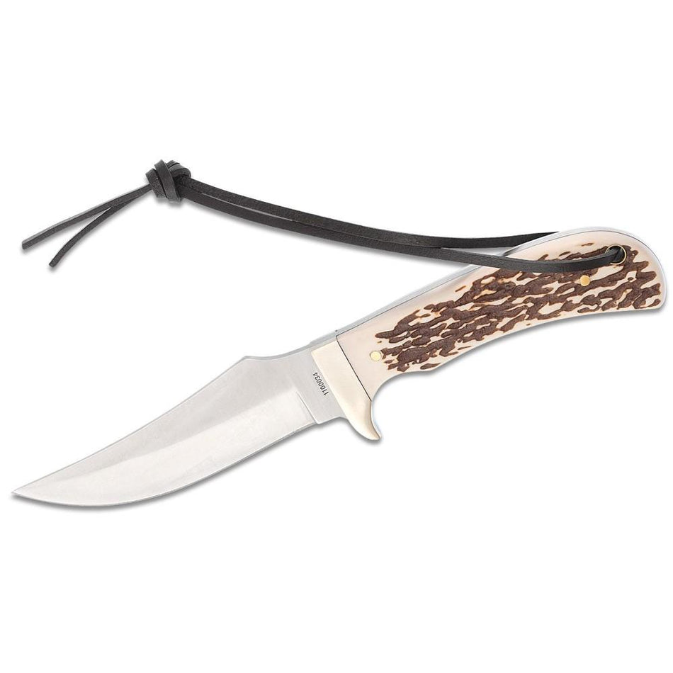 Schrade Uncle Henry Staglon Handle Fixed Blade Knife 4.25" Clip Point + Leather Sheath