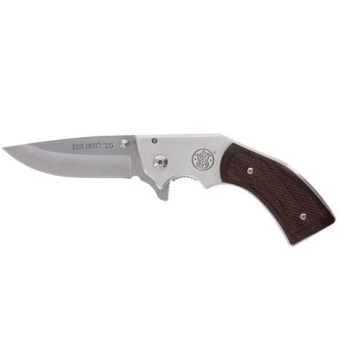 Smith & Wesson M325 3" Stainless Steel Folding Knife Brown Wood Handle