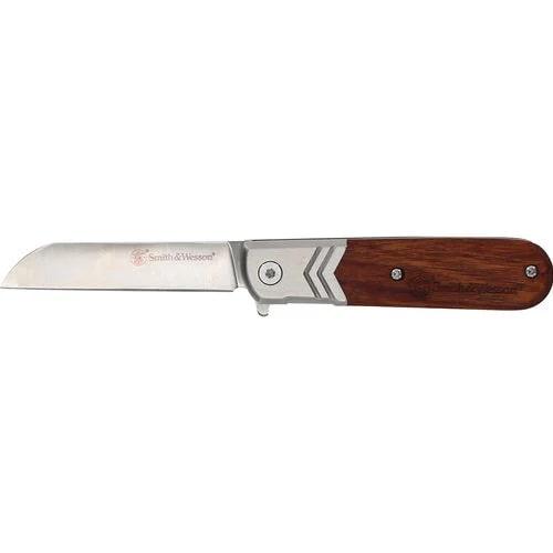 S&W Executive Barlow Spring Assist EDC Folding Knife 2 3/4" Stainless Steel Blade Wood Handle