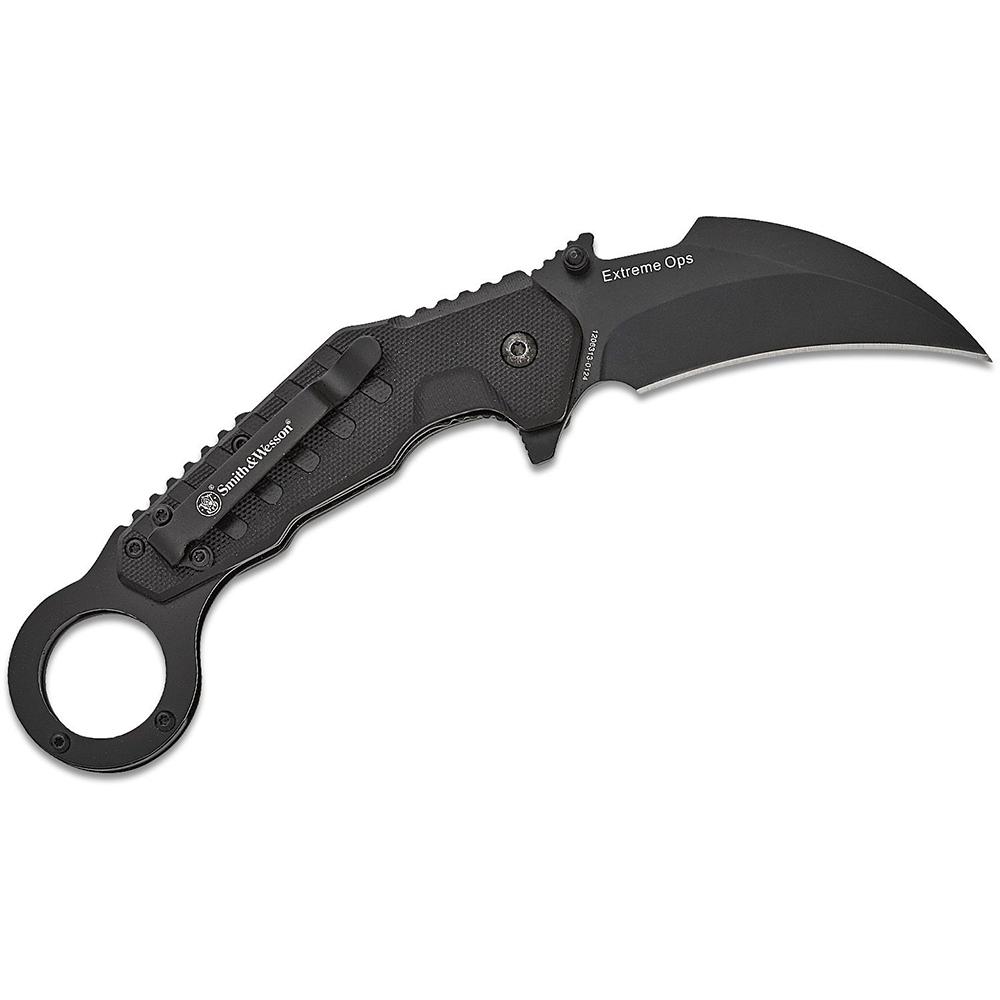 Smith & Wesson Karambit Spring-Assist Folding Knife 3-Inch Hawkbill Stainless Blade Black