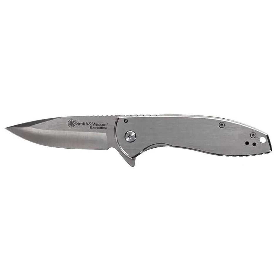 Smith & Wesson Executive Platinum Flipper Knife 3" Drop Point 8Cr Steel Silver