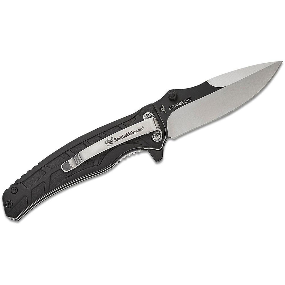 Smith & Wesson Extreme Ops Flipper Folding Knife 3" Drop Point Black Silver Finish