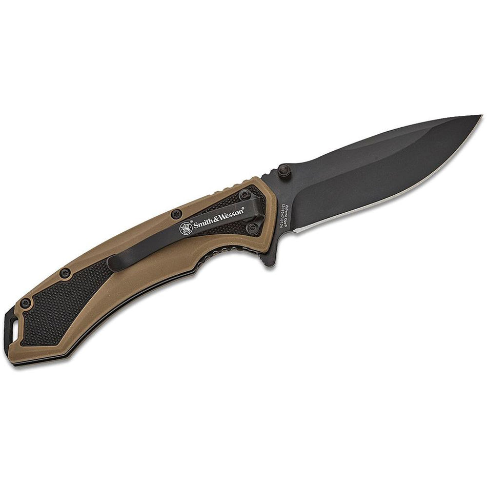 Smith & Wesson Extreme Ops Spring Assist Folder 3.25" Drop Point Blade - Black and Tan