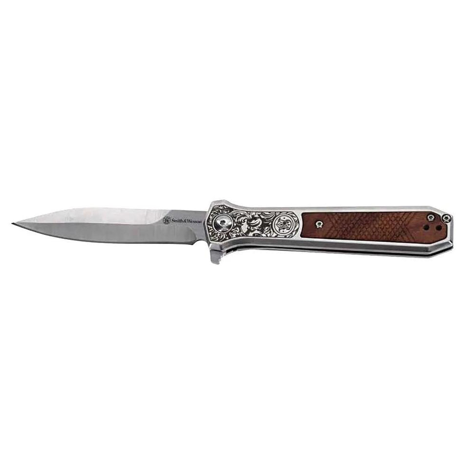 Smith & Wesson KT Unwavered Spring-Assist Liner Lock Folding Knife 3-1/5" Dagger Blade Silver