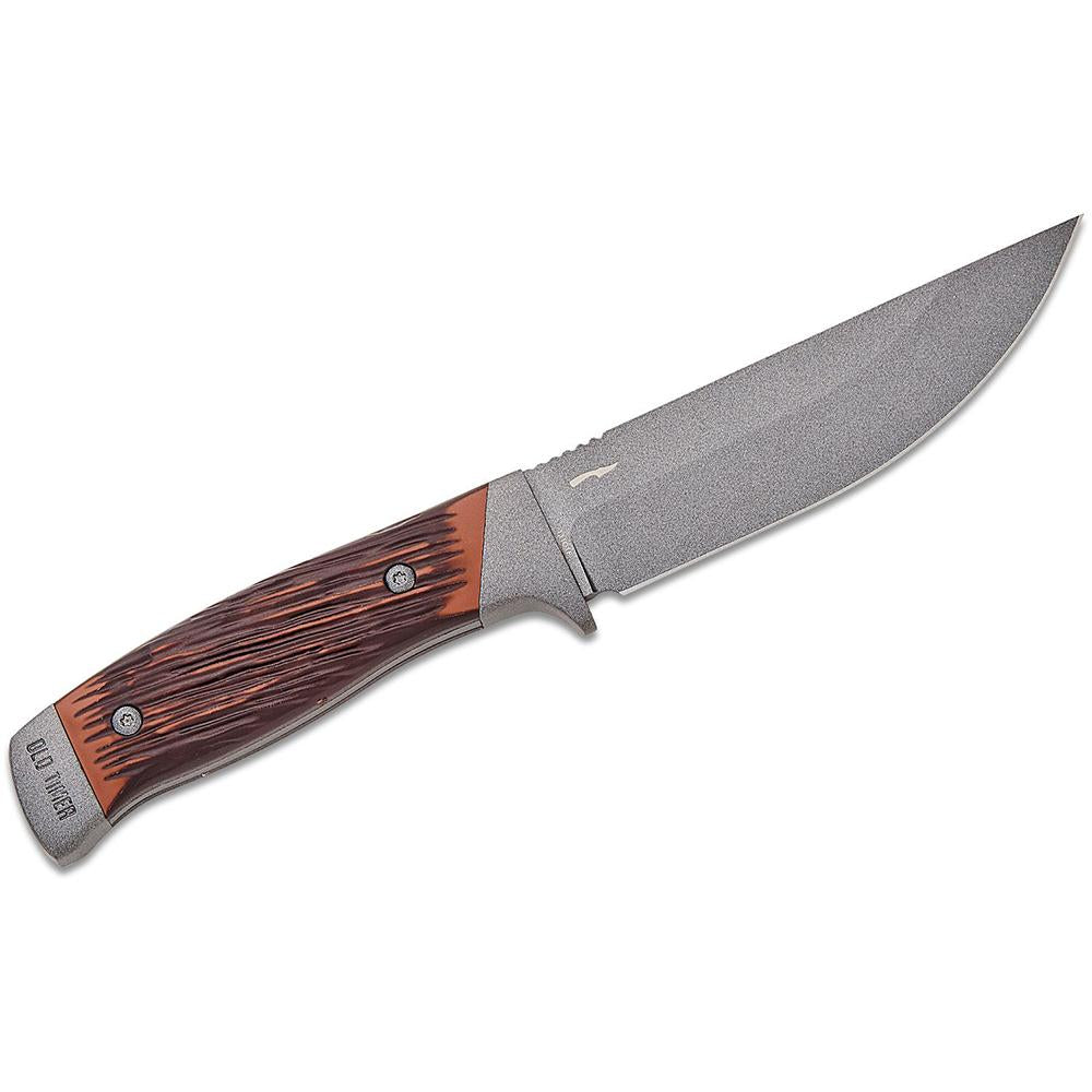 Old Timer Frontier 5 Inch Drop Point Fixed Blade Knife Luxewood Handle Wood Box