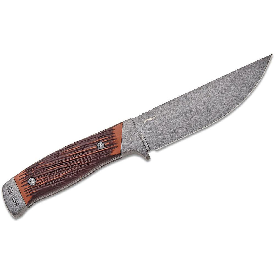 Old Timer Frontier 5 Inch Drop Point Fixed Blade Knife Luxewood Handle Wood Box