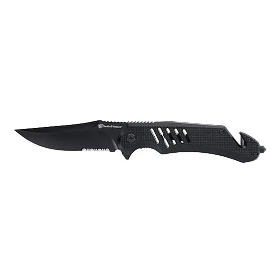 Smith & Wesson Extreme Ops Folder 3-1/2" Black Clip Point Blade with Strap Cutter and Glass Breaker