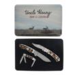 Uncle Henry Knife Combo with Tin 1 Fixed Knife 2 Folding Knives