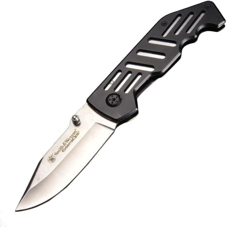 S&W Extreme Ops Folding Knife Satin Clip Point Blade 3-1/5" Black Handle