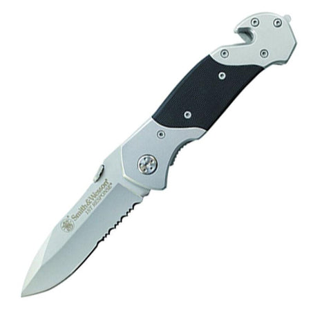 Smith & Wesson First Responder 3.3" Serrated Drop Point Folding Knife Black Silver Handle