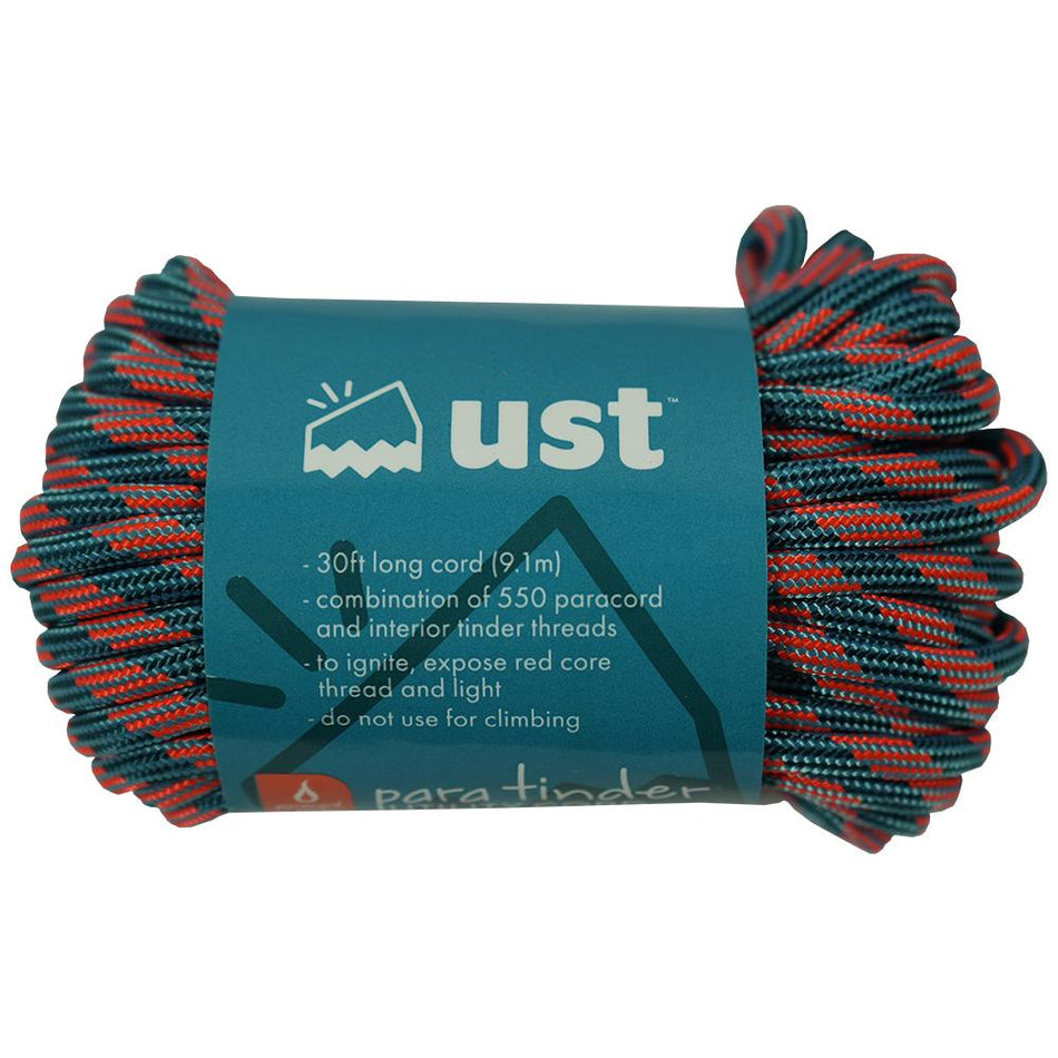 UST ParaTinder 30 ft 550 Paracord with Integrated Tinder Cord Orange/Blue