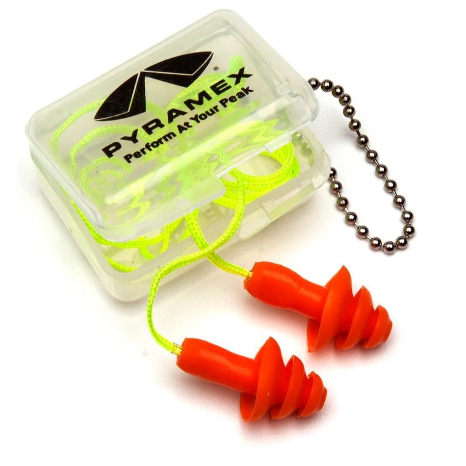 Pyramex Reusable Rubber Earplugs 25dB Orange - 1 Pair w/ Case