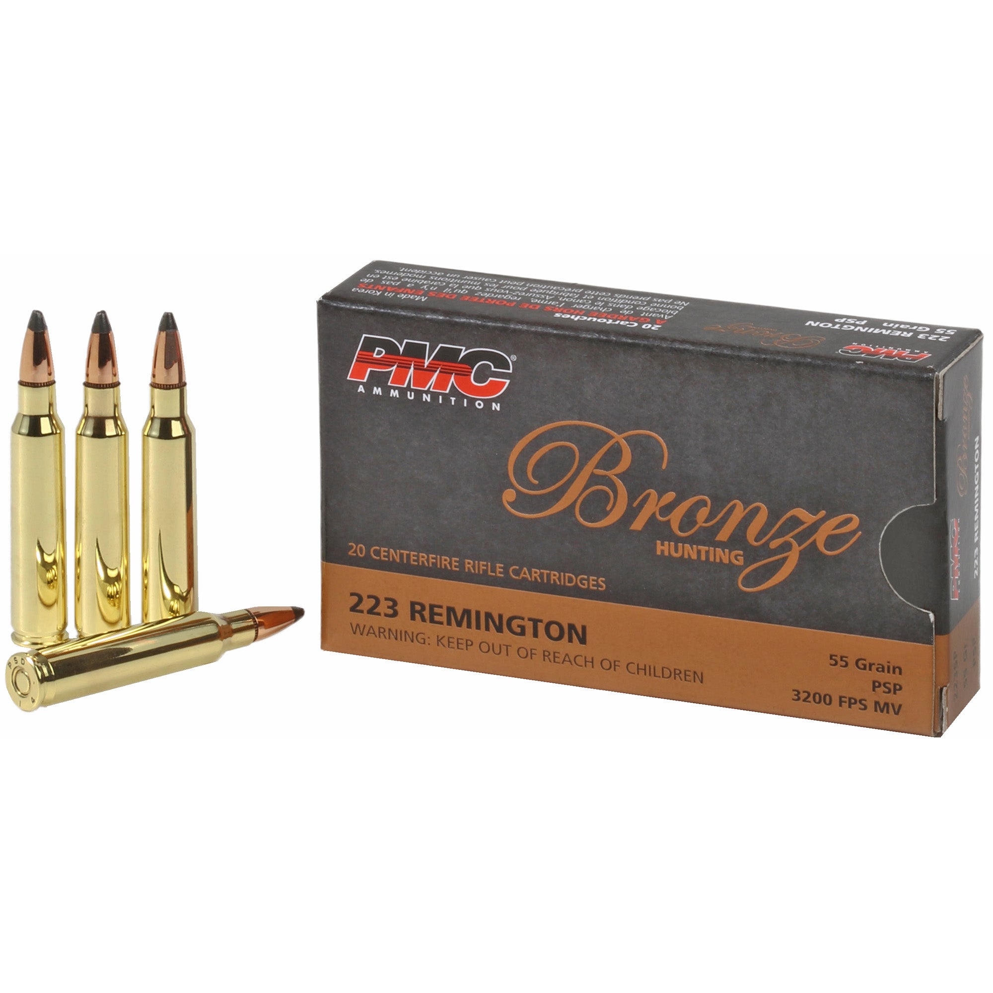 PMC Bronze Pointed Soft Point PSP 55 Grain .223 Remington 3200 fps