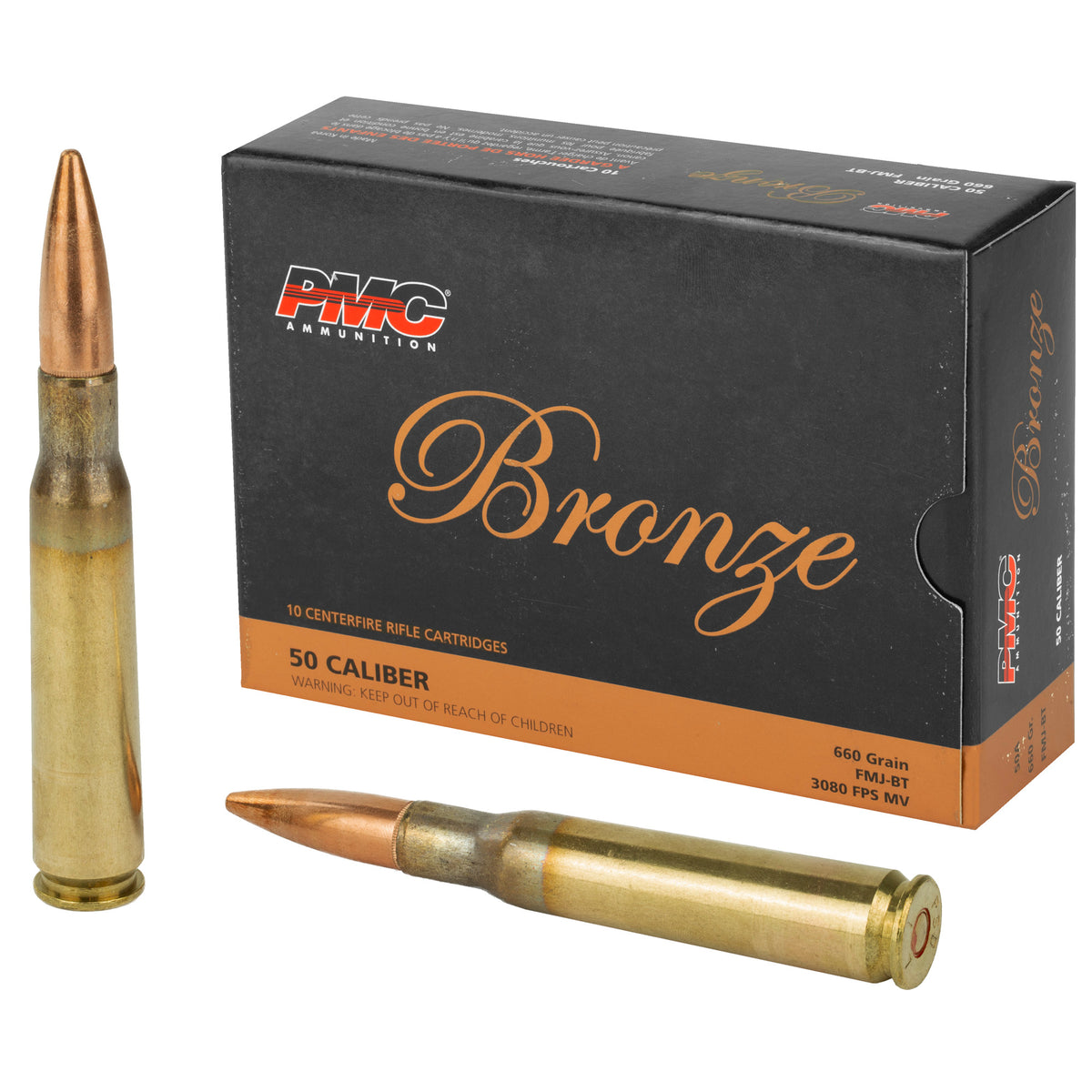 PMC Bronze Full Metal Jacket Boat Tail 660 Grain .50 BMG 3080 fps