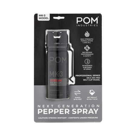 POM MK3 Professional 2 oz Black Pepper Spray with 18-Foot Stream
