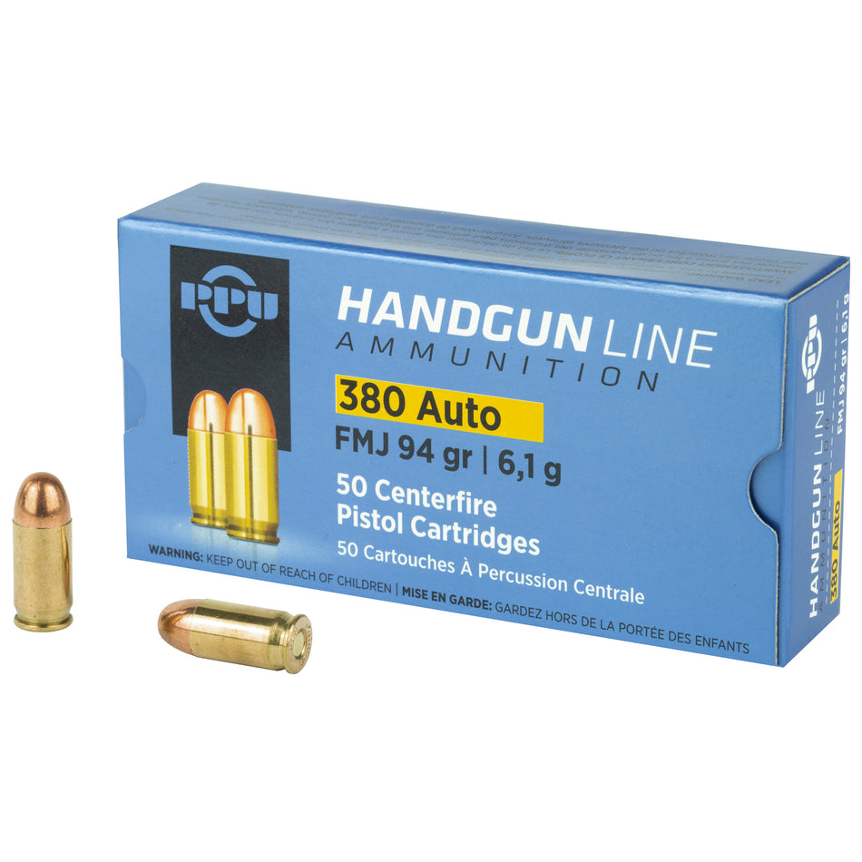 Prvi Partizan (PPU) PPH380AF Handgun 380 ACP 94 gr Full Metal Jacket (FMJ)