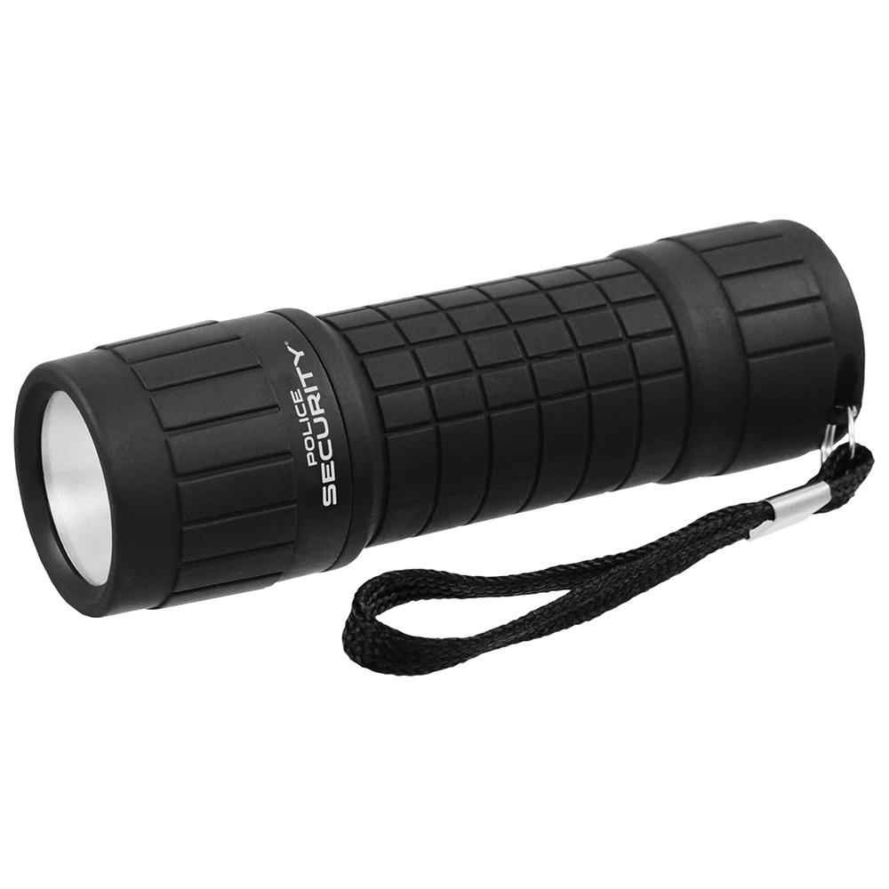 Police Security Pro Spec Black Flashlight 100 Lumens with Lanyard Included