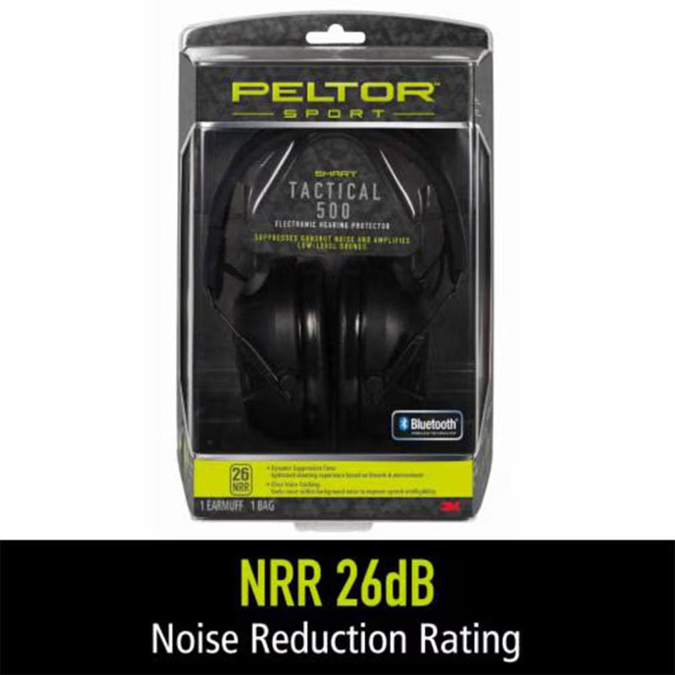Peltor Sport Tactical 500 26dB Electronic Ear Muffs with Bluetooth Black