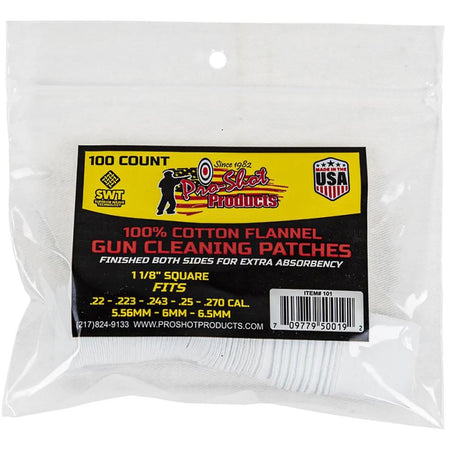 Pro-Shot 100% Cotton Flannel Firearm Bore Patches .22-.270 100/ct