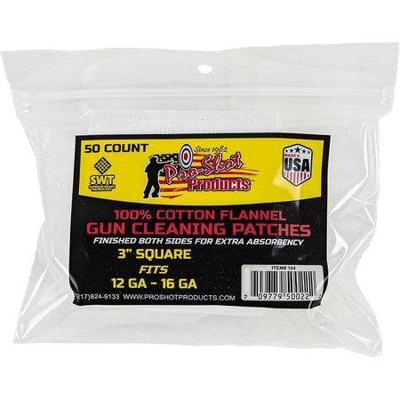 Pro-Shot 12 to 16 Gauge Cotton Flannel Shotgun Cleaning Patches 50 Pack