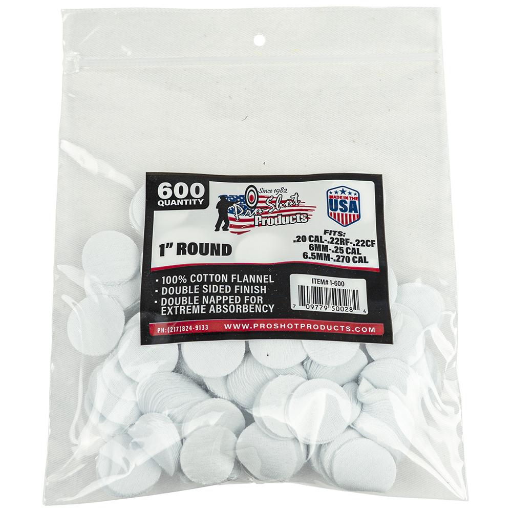 Pro-Shot 1" Round .22-.270 Cal Cotton Flannel Cleaning Patches 600 Count