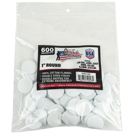 Pro-Shot 1" Round .22-.270 Cal Cotton Flannel Cleaning Patches 600 Count