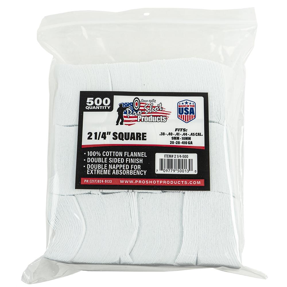 Pro-Shot 100% Cotton Flannel Gun Cleaning Patches 2-1/4" Square 500 Pack