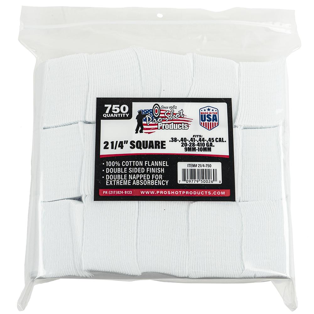 Pro-Shot 2.25" Square 100% Cotton Gun Patches 750-Count Bag