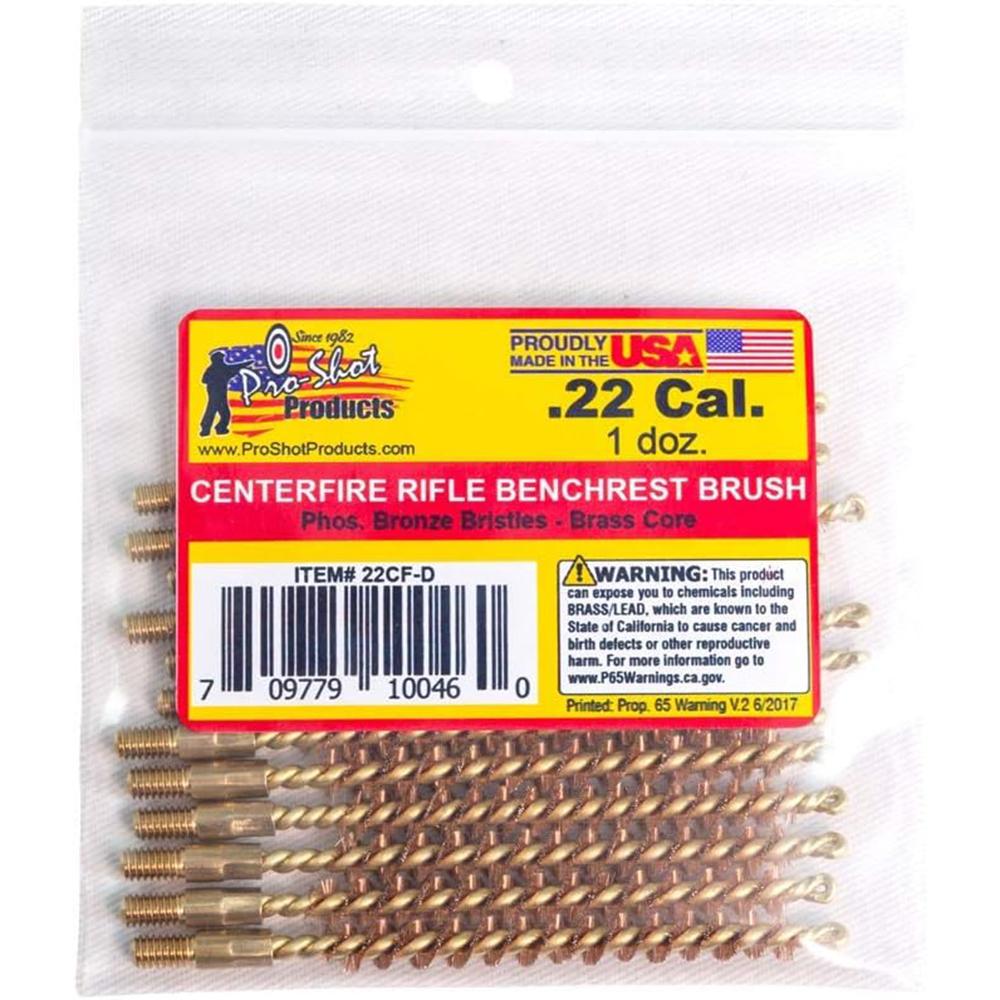 Pro-Shot Benchrest Quality Phosphorus Bronze Bore Brushes .22 CF 8/32 Thread 12 Count