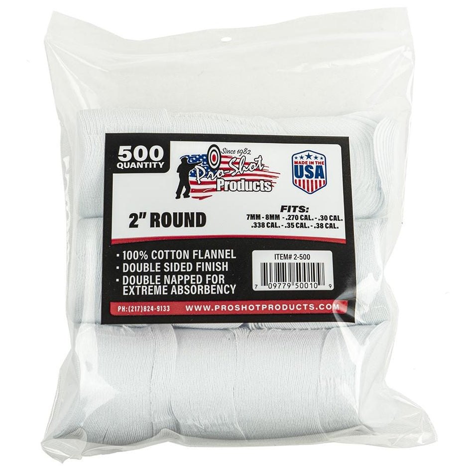 Pro-Shot 2" Round 100% Cotton Flannel Patches 500 Pack