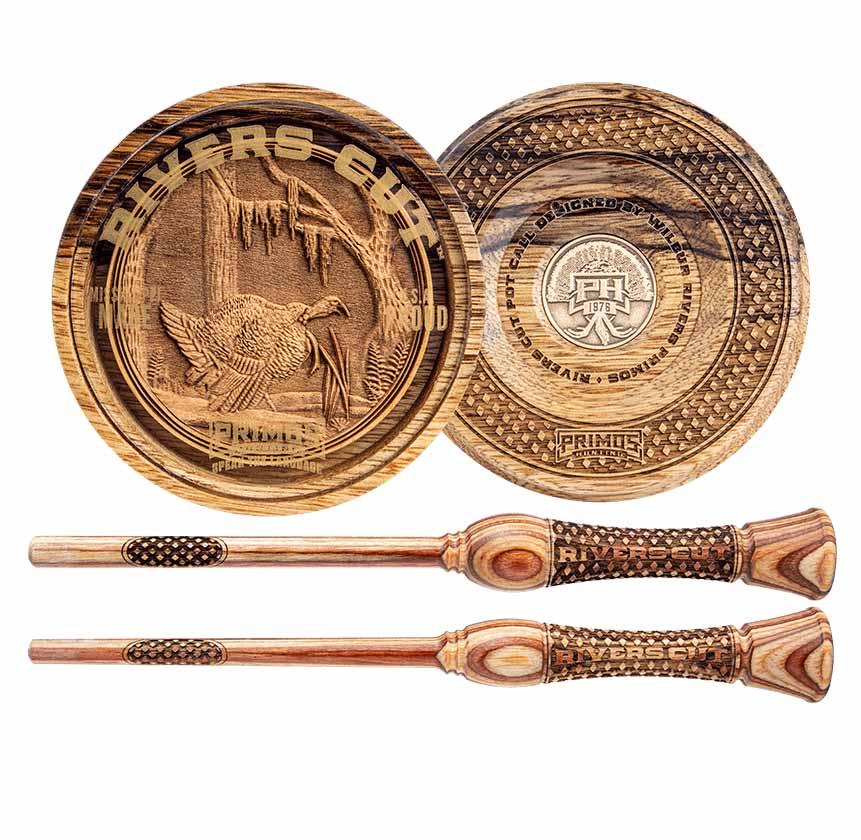 Primos Rivers Cut Turkey Pot Call - Exotic Hardwood with Glass Surface