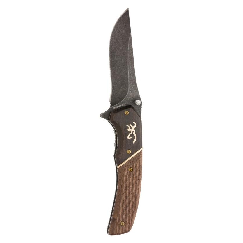 Browning Buckmark Hunter Large Folder 3-1/2" Black Oxide Blade Jigged Hardwood Scales