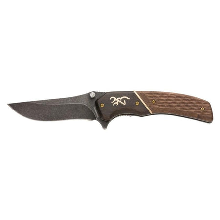 Browning Buckmark Hunter Large Folder 3-1/2" Black Oxide Blade Jigged Hardwood Scales