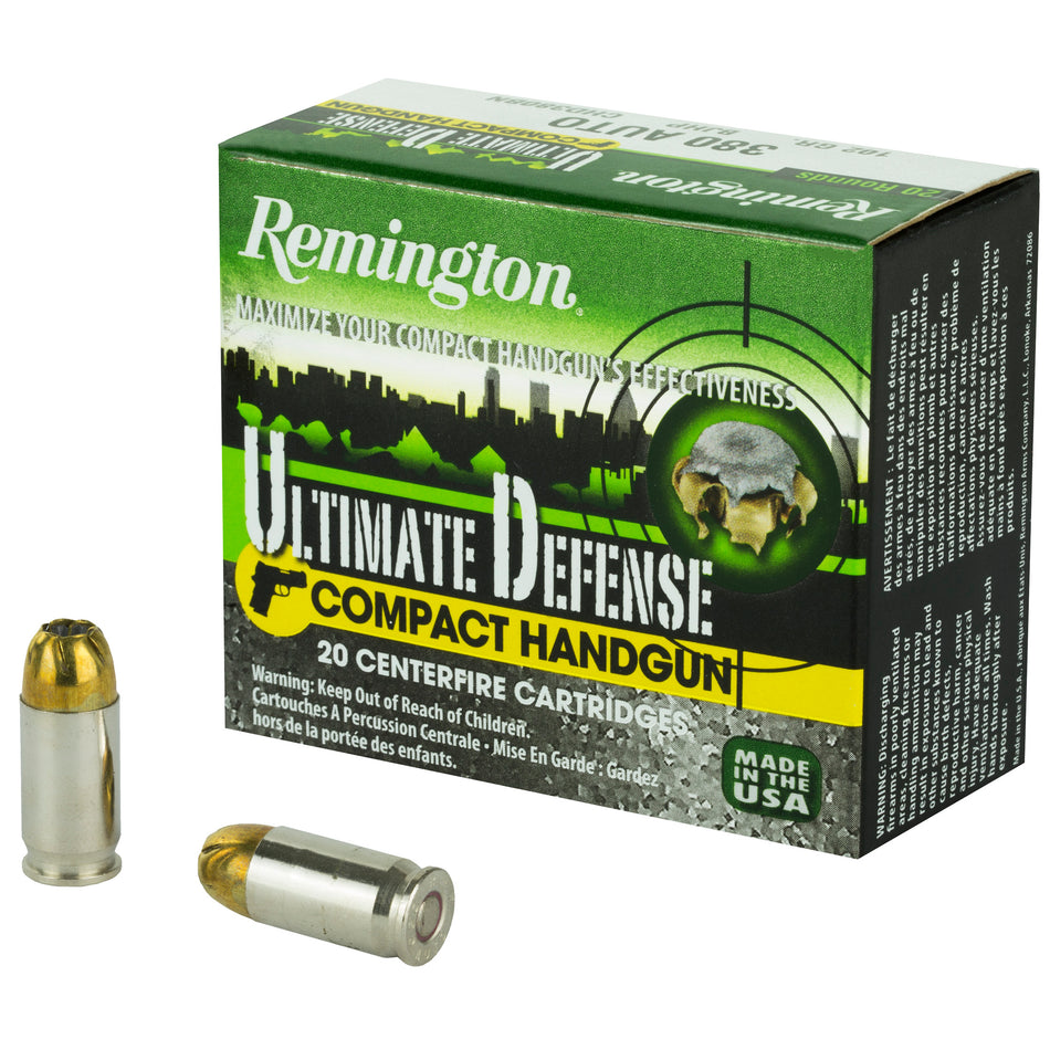 Remington Ultimate Defense Brass Jacket Hollow Point 102 Grain .380 ACP/Auto 815 fps