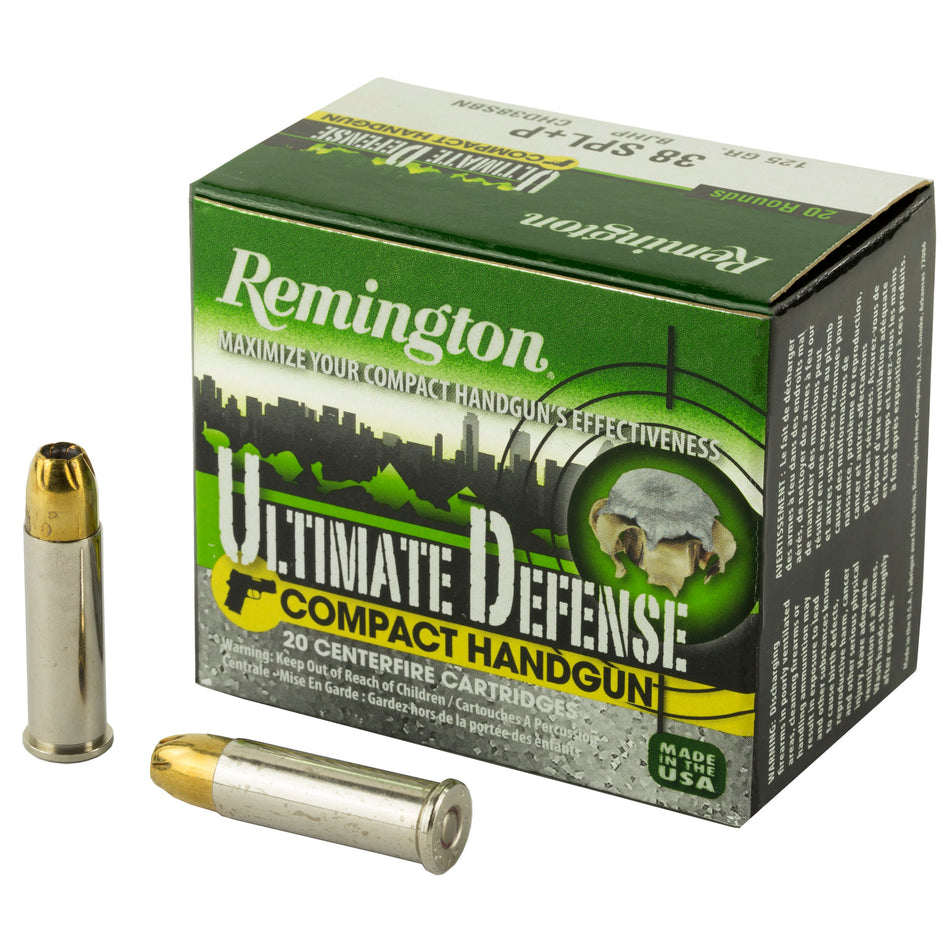 Remington Ultimate Defense Compact +P .38 Special 125 grain Brass Jacket Hollow Point ammunition