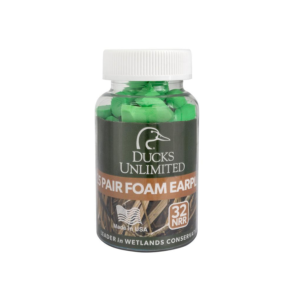 Ducks Unlimited 25-Pair Green Foam Earplugs 32dB Noise Reduction Jar