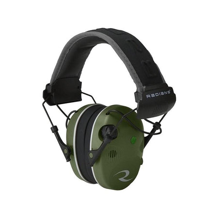 Radians Quad Mic Electronic Hearing Protection Earmuff 24 NRR Military Green Black 3.5mm Jack