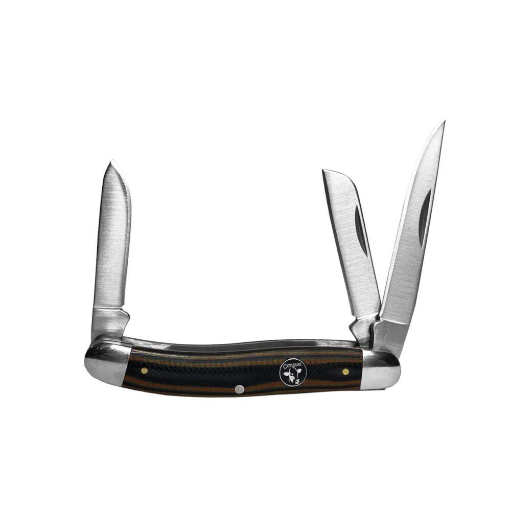 ABKT Cowhand Cattleman Stockman Knife 3 Blades Brown G10 Handle