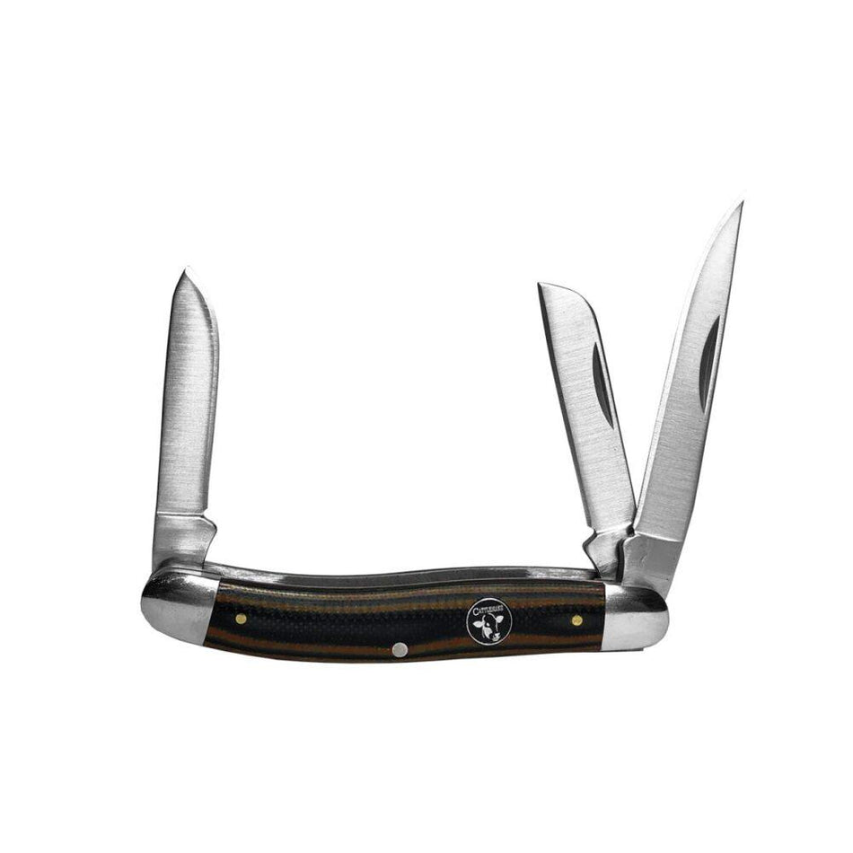 ABKT Cowhand Cattleman Stockman Knife 3 Blades Brown G10 Handle