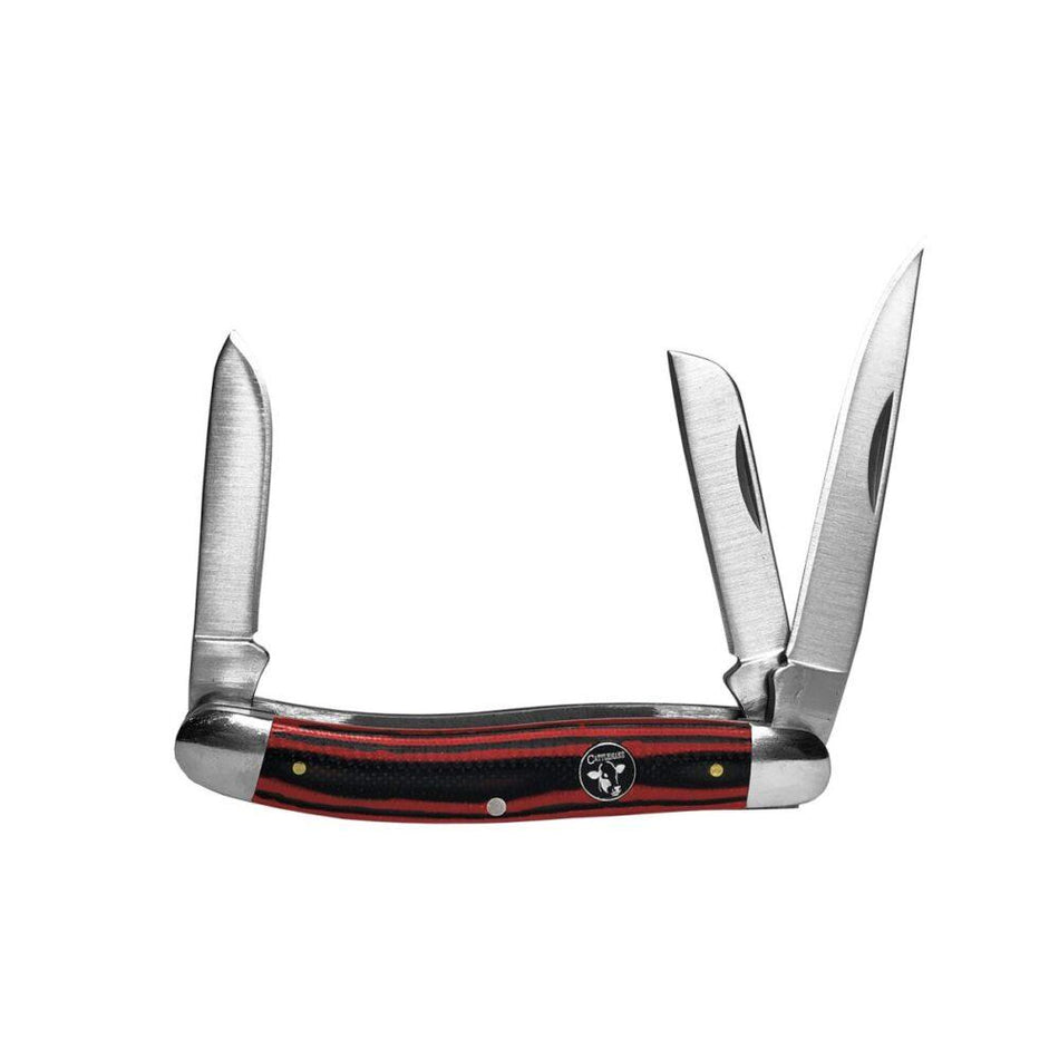 ABKT Cowhand Cattleman Stockman Knife 3 Blades Red G10 Handle