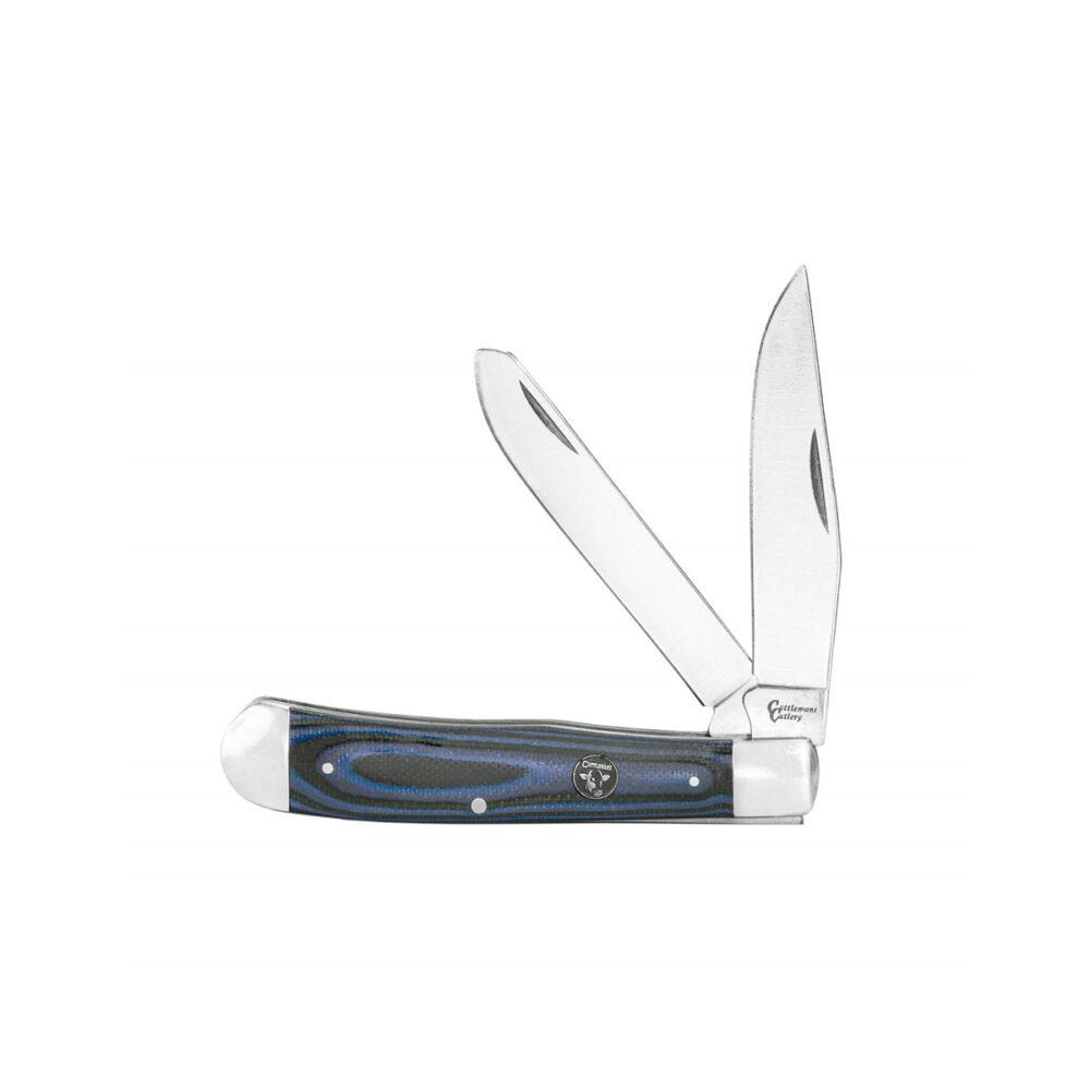ABKT Cattleman Cowhand Trapper Knife Blue G10 Handle 2 Blades