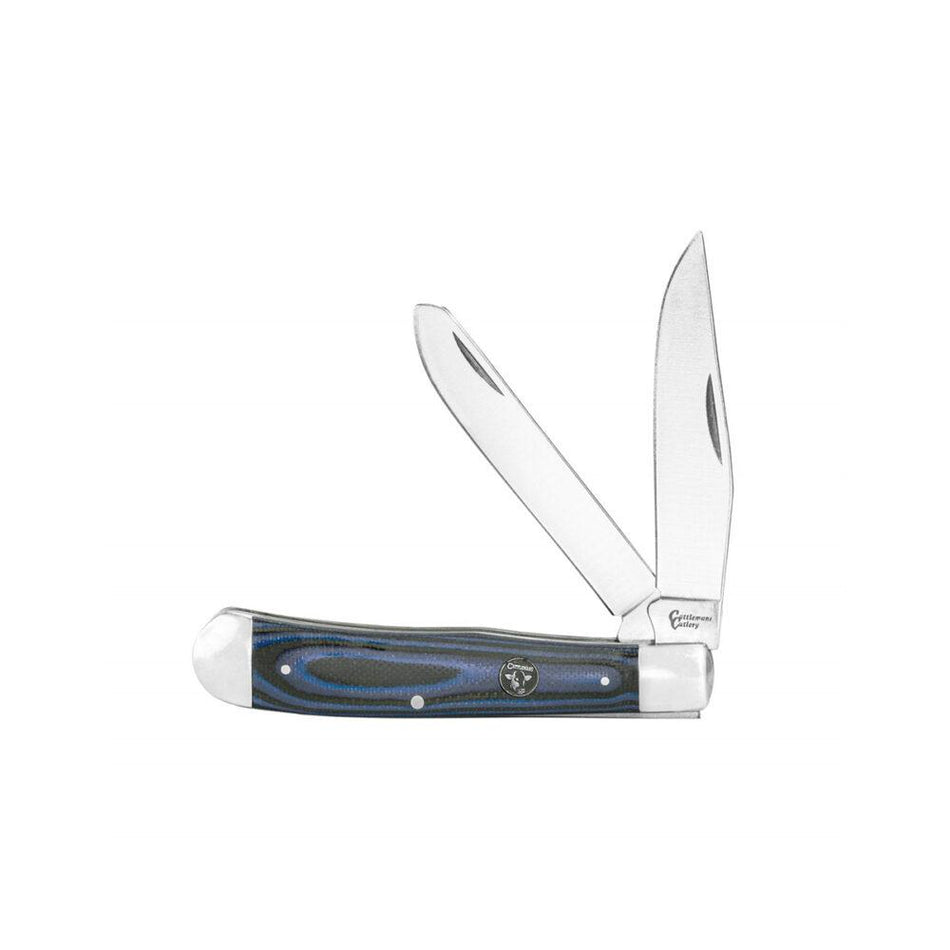ABKT Cattleman Cowhand Trapper Knife Blue G10 Handle 2 Blades